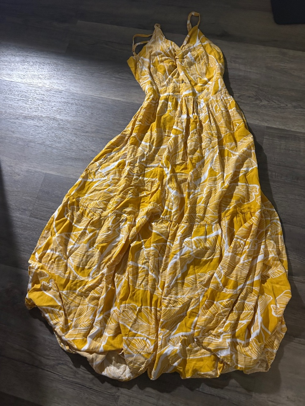 Yellow Printed Maxi Sundress with Spaghetti Straps